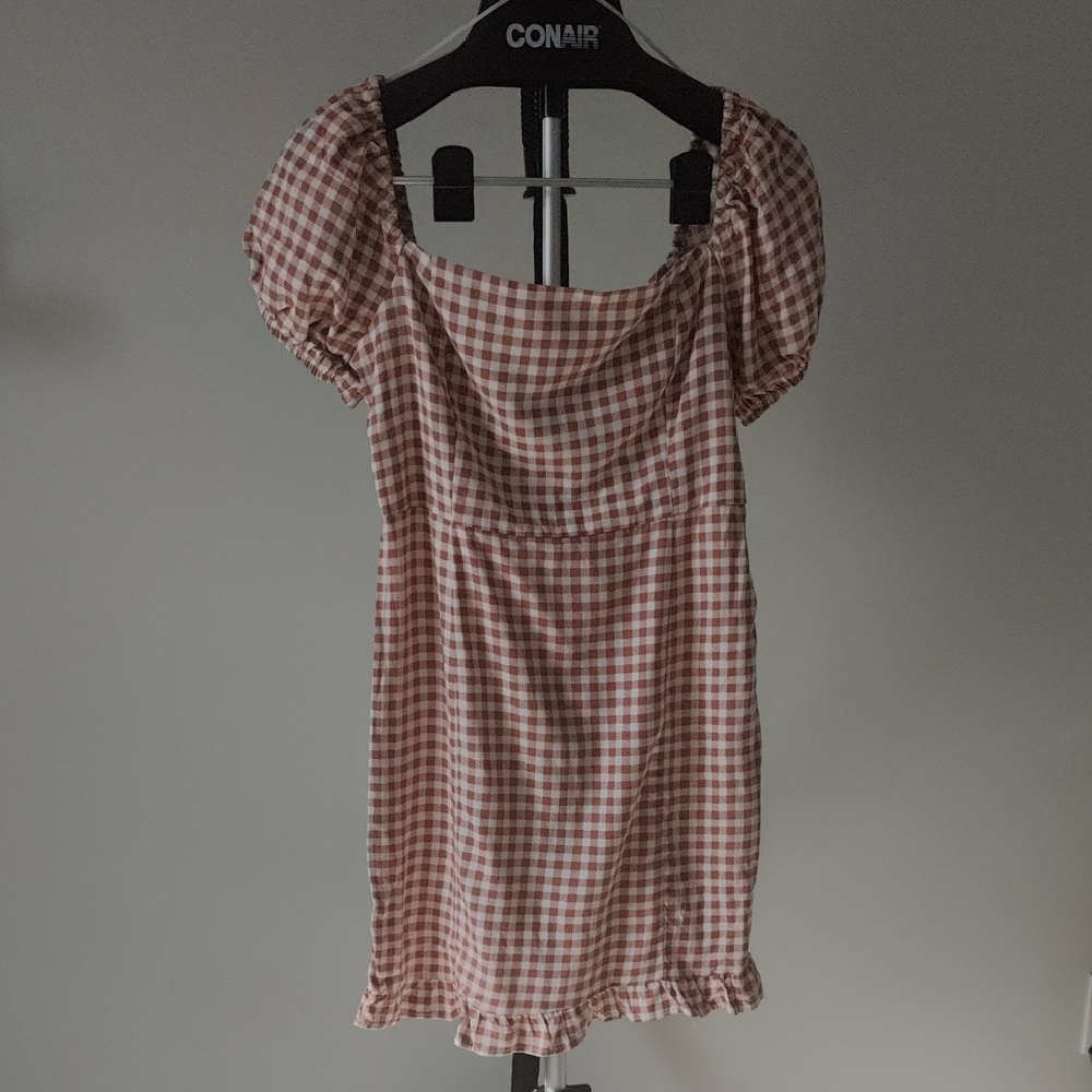 Ardene Checkered Puff Sleeve Mini Dress